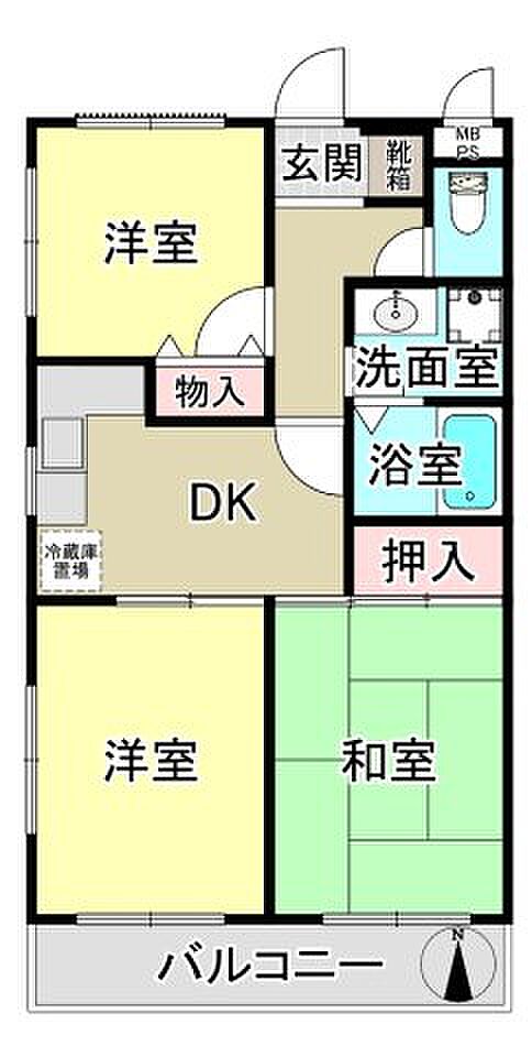 セザール平塚(3DK) 4階の間取り