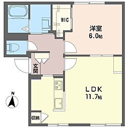 フラッツ山下 B 1階1LDKの間取り