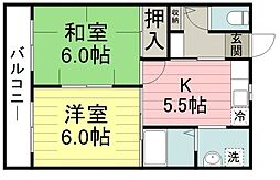 川越サウスプラトウＣ 2階2DKの間取り