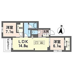 サティス・ヴィータ 1階2LDKの間取り