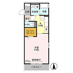 グランメール南台 2階1Kの間取り