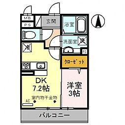 ロンサールII 3階1DKの間取り