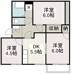 ドゥオ・メゾンA 3Kの間取図画像