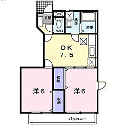オークステイブル 2DKの間取図画像