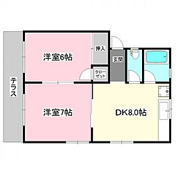 プラムハイツ 2DKの間取図画像