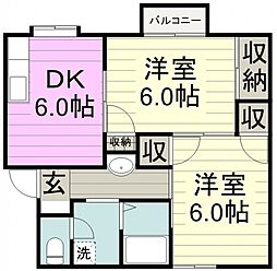 島村ハイツ 2DKの間取図画像