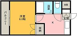 良花ビル 1Kの間取図画像