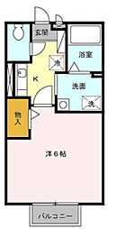 アーバンハイム 2階1Kの間取り