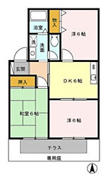 クイーンハイツII 1階3DKの間取り