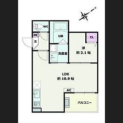 Jack sunashindenII 3階1LDKの間取り