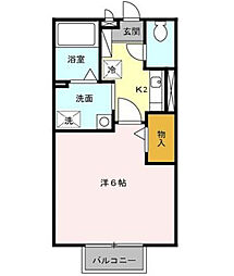アーバンハイム 2階1Kの間取り