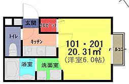 ふじみ野市鶴ケ舞2丁目アパート 1Kの間取図画像