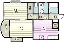 グリーンヒル槙 2DKの間取図画像
