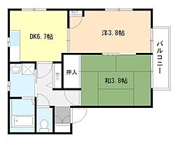 エトワール祝園A・B 1階2DKの間取り