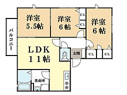 SACURAハイツII 1階3LDKの間取り