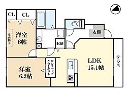 メゾン・エスポワール 1階2LDKの間取り