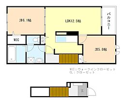 クローバー 2階2LDKの間取り