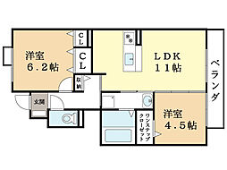 グリーン・ビレッジ 1階2LDKの間取り
