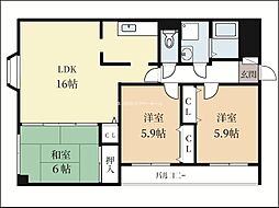 パルウエスト新田辺 3LDKの間取図画像