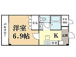アプリコットジャム 1Kの間取図画像