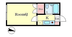 白尾ハイツ 2階1Kの間取り