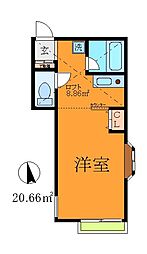ル・シエル 2階ワンルームの間取り