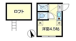 JR京浜東北・根岸線 鶴見駅 徒歩10分の賃貸アパート 2階ワンルームの間取り