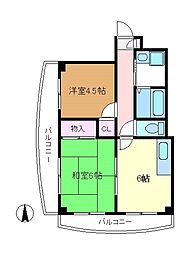 JR南武線 川崎新町駅 徒歩13分の賃貸マンション 4階2DKの間取り