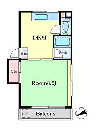 康成ビル 2階1DKの間取り