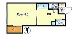 コーポ立山A 1DKの間取図画像