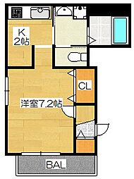 グレースフルール 1Kの間取図画像