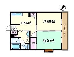 ダイヤモンドハイツB 2DKの間取図画像