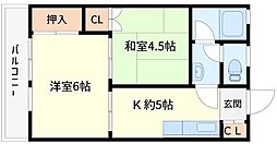 安倍ビル 2Kの間取図画像
