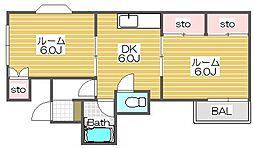 ヒルサイド 2DKの間取図画像