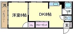 富士美マンション 1DKの間取図画像