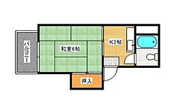 コーポ矢賀 3階1Kの間取り