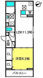 Noble Villa土呂町 1階1LDKの間取り
