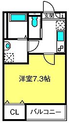 ジーメゾン西大宮アウリス 2階1Kの間取り