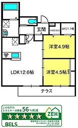 Ｐｅｔｉｔｅ　Ｌｕｍｉｅｒｅ 1階2LDKの間取り