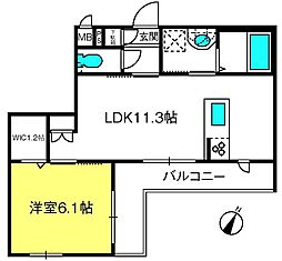 シャルマン 2階1LDKの間取り