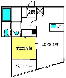 Mark Duo大和田I 2階1LDKの間取り