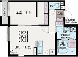 IXO・北大宮 1LDKの間取図画像
