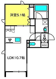 パークウェスト北浦和 1LDKの間取図画像