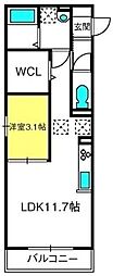 ハーヴェストウエスト 1LDKの間取図画像