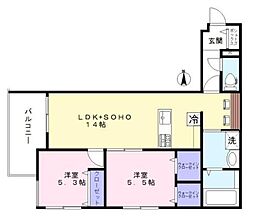 スクエアード上木崎 2LDKの間取図画像