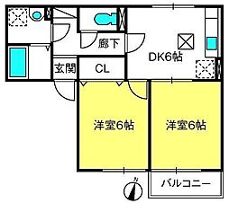 プリムヴェール八番館 2DKの間取図画像