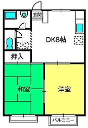 皇山町ハイツ 2DKの間取図画像