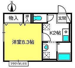 クレール2 1Kの間取図画像