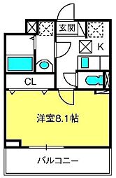 スプレッド与野 1Kの間取図画像