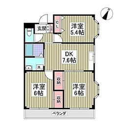 ニューロイヤルハイツ 3DKの間取図画像